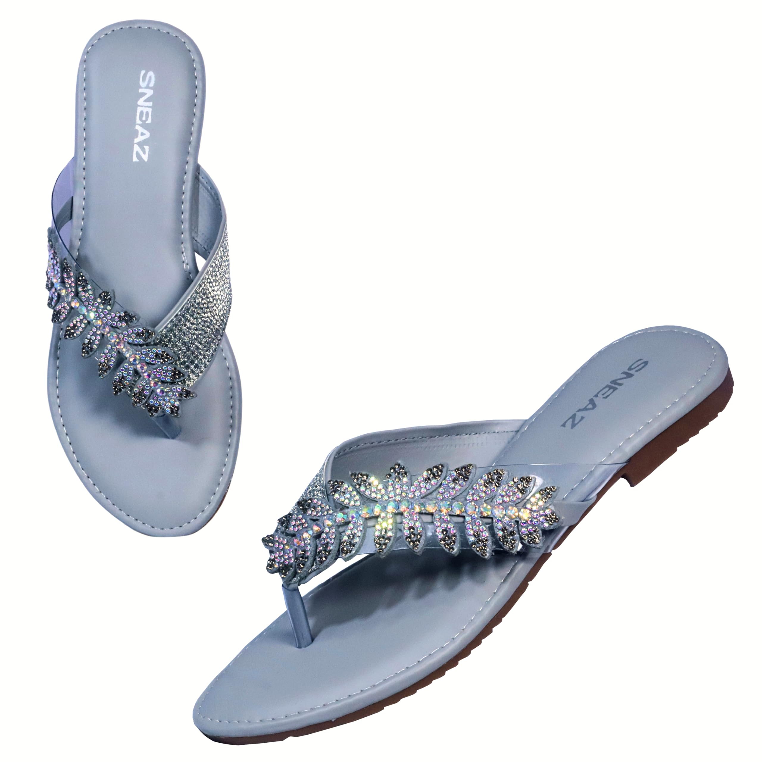 SNEAZ Stylish Comfortable Women Flat Snadals | Lightweight Office Daily Use Transparent Embroidered Slipper (SNZ-T8758) (Grey, 5) (B0CRR7HVKL) Amazon Price History, Amazon Price Tracker