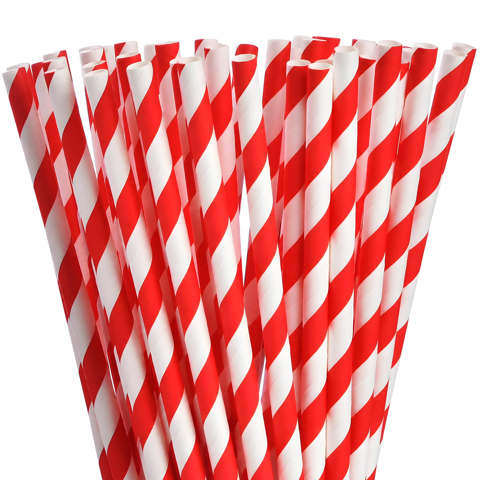 ALINK 100 Red Straws, Biodegradable Red and White Striped Paper Straws for Party, Events, Crafts, Brithday, Baby Bridal Shower, Christmas Decoration Supplies