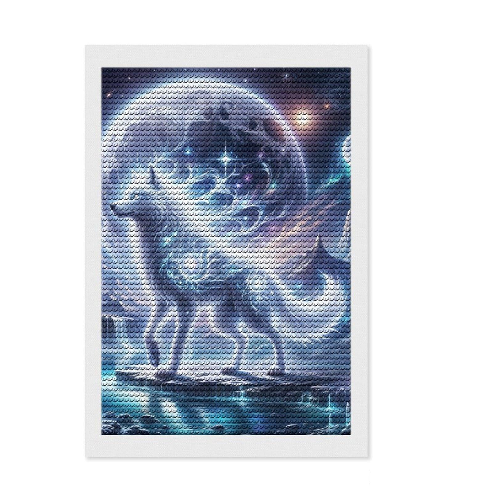 Junmoney Mystic Wolf Diamond Art Canvas 8"x12", Full Kit Included, Finish and Display, Home Wall Decor, for Creative Relaxation