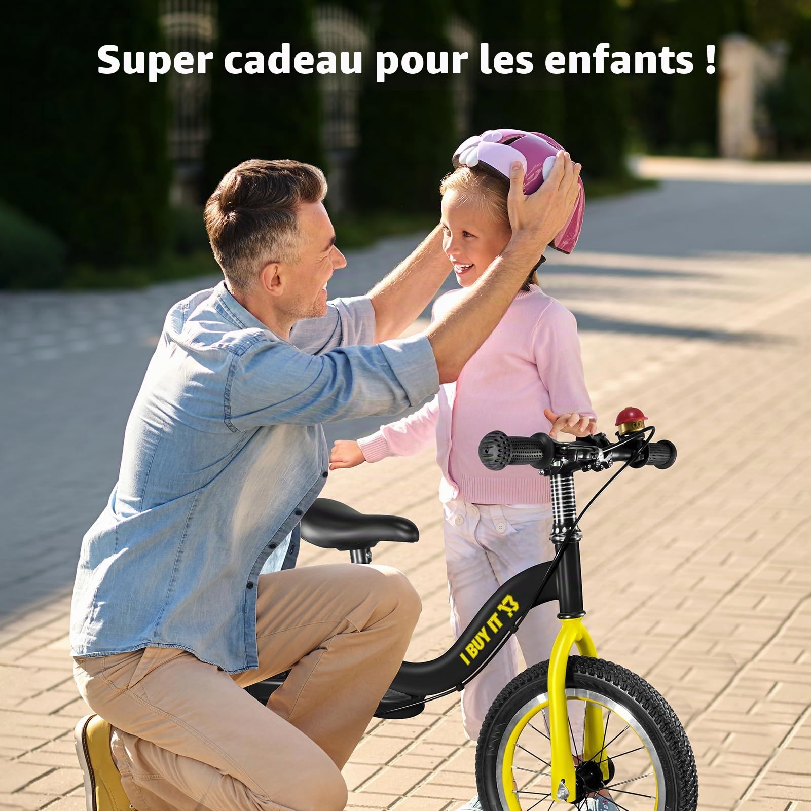 Draisienne 14/16" à partir de 3, 4, 5, 6, 7 ans, garçons et filles, roues réglables avec frein et support, vélo sans pédales avec pneus pneumatiques et repose-pieds