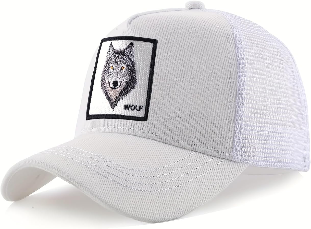Animal Patch Mesh Trucker Baseball Cap Collection, Embroidered Design, Black