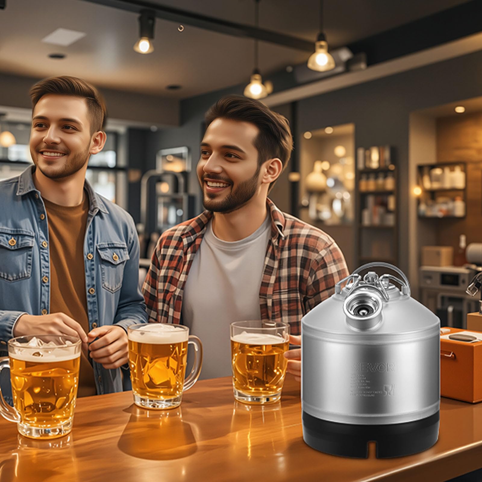VEVOR Contenitore per la Pulizia delle Botti, in Acciaio Inox Dispositivo per la Pulizia delle Linee della Birra da 6,5 ​​L con Connettore a D e Base in Gomma, Pulitore per Le Linee della Birra