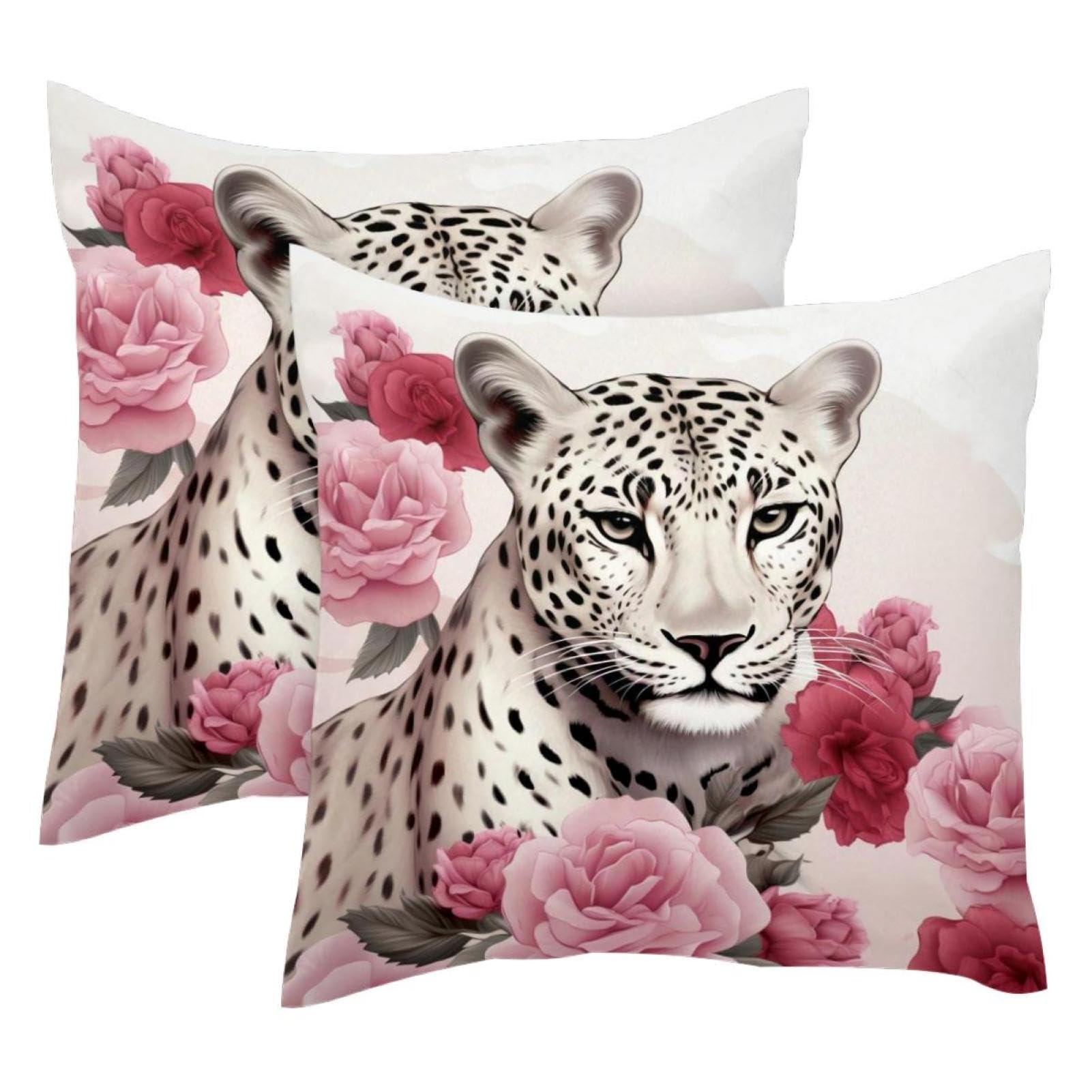 Housse de coussin léopard rose en velours doux 50x50 cm | Lot de 2