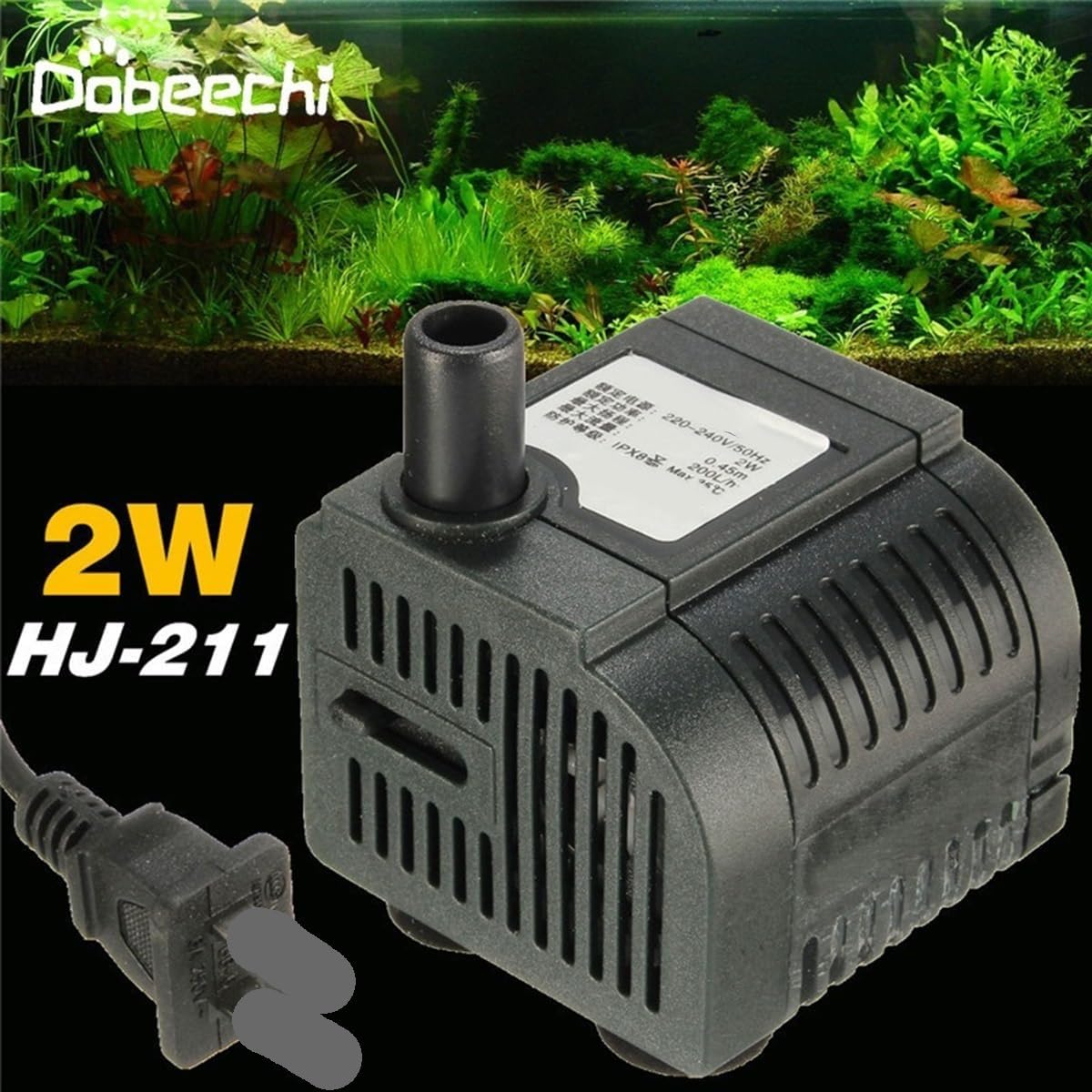 Generic Submersible Mini Ultra Quiet 2W Water Pump, 200L/H, 220-240V, Stainless Steel & Plastic, One Color, For Aquarium, Fish Tank, Garden Decoration