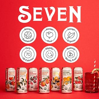 SevenTeas Georgia Peach Iced Tea, 16 OZ (Pack of 12 Cans), Lightly Sweetened Organic Iced Tea