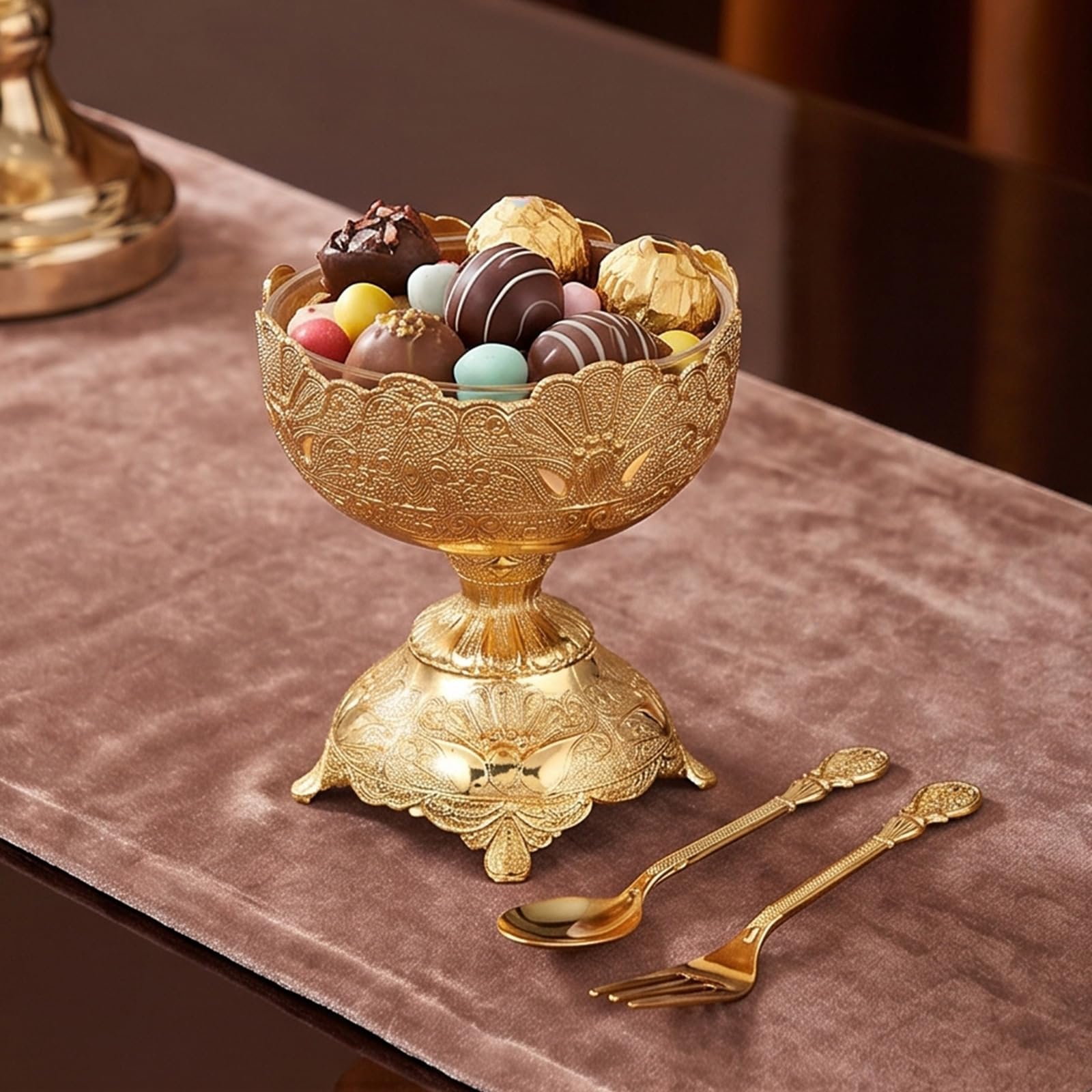 Pratico Set Coppe da Dessert in Vetro con Piede in Metallo, Incluso Cucchiaio e forchetta abbinati per Gelato, antipasto, coppetta per Gelato Europea
