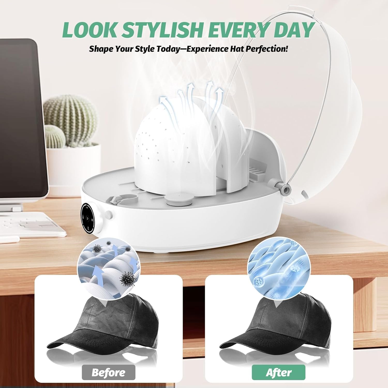 Automatic Cap Cleaner, All in One Hat Care Machine Steam Cleaning & Ironing and Drying for Bucket hat Baseball Cap,Bucket Hats, Felt Hats, Restore Misshapen (White, Large)