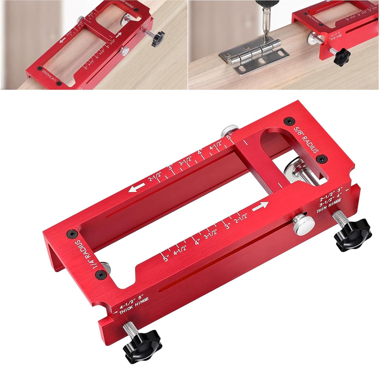 Fafeicy Door Hinge Jig, Aluminum Alloy Adjustable Mortise Template Kit with Depth and Self Centering Drill Bit, for Hinges Radius Square Corner Types