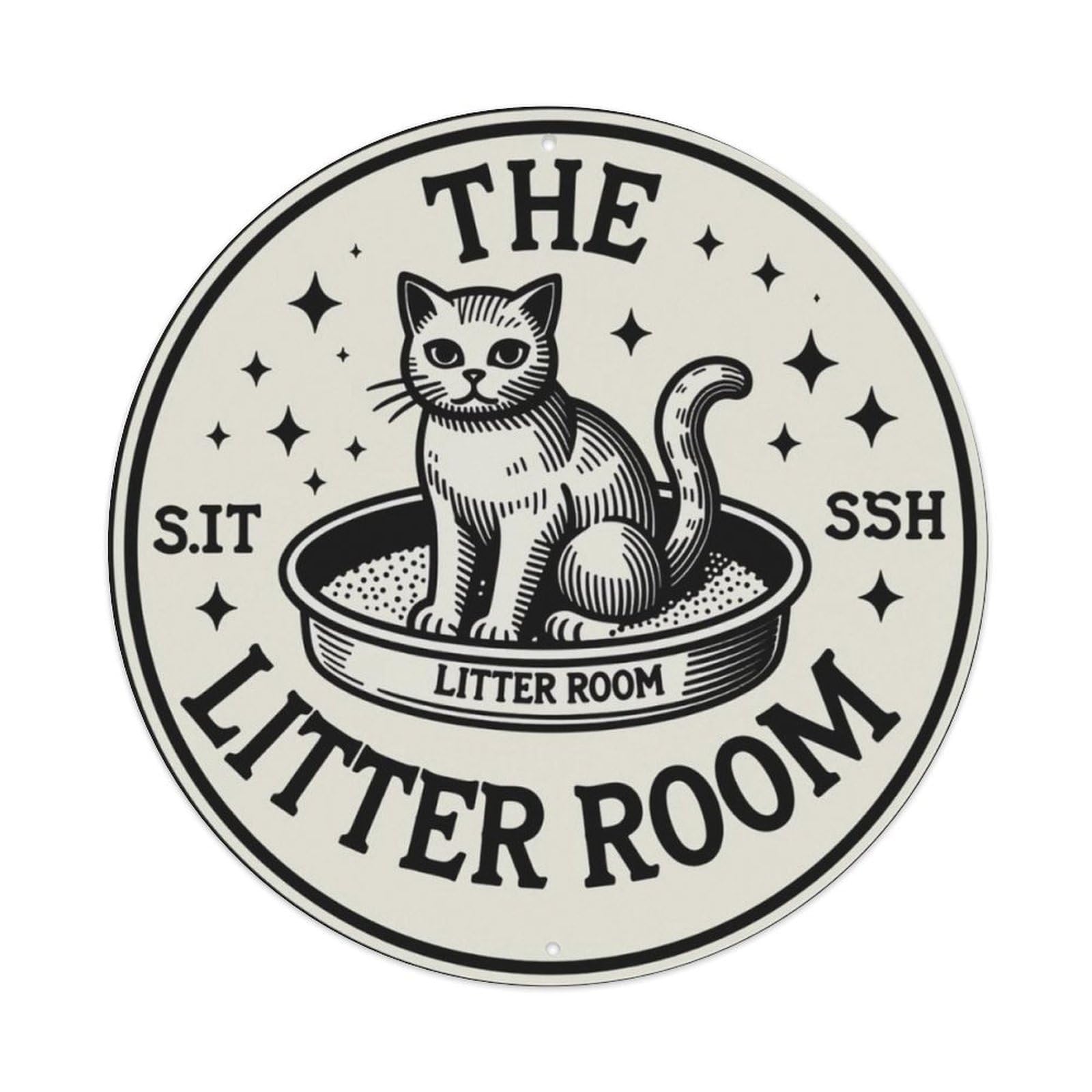 Vintage Line Art Cat Litter Room Round Wall Sign Vintage Aluminium Metal Sign, Retro Wall Decor for Home, Bar, Garage & Farmhouse 20x20cm