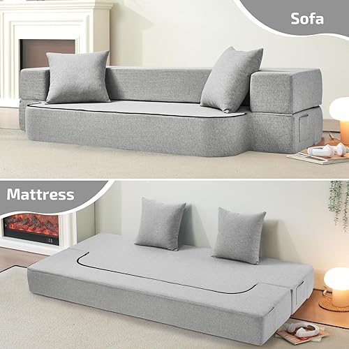 Miniatura 62 de Sofá cama plegable 2 en 1 con almohada, silla plegable, sofá de piso y colchón para dormir, funda lavable y silla de espuma viscoelástica para sala