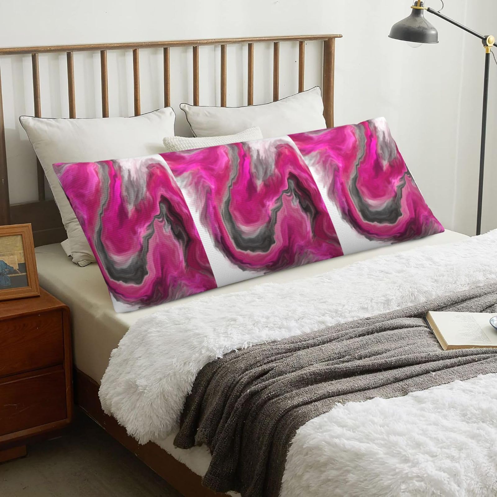 Magenta Black Grey Jewel Tone Fluid Art Swirl, Body Pillow Cover with Zipper,Long Body Pillowcase 20 x 60 in