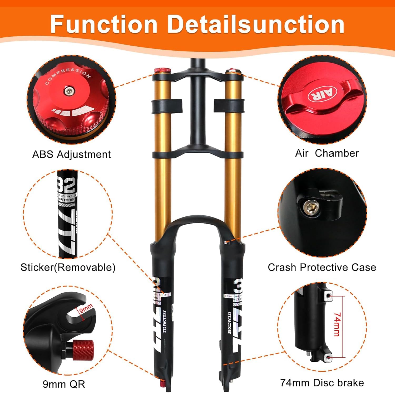 [EU Stock Horquilla de Suspensión de Bicicleta 26/27.5/29"para Bicicleta de Montaña DH Air Doble Hombro Downhill Rappel Amortiguador Tubo Recto Ultraligero