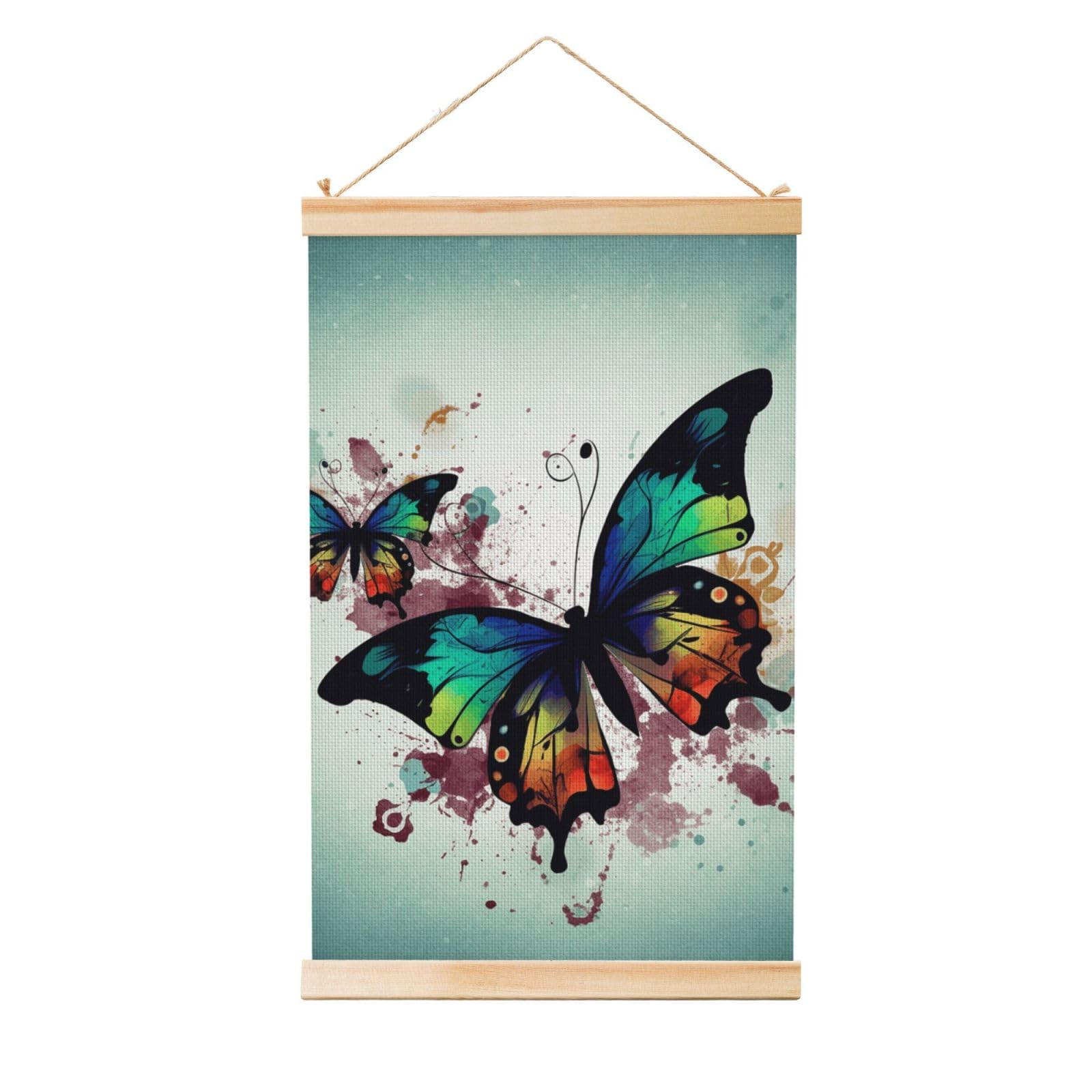 Artistic Butterfly Poster Wooden Shaft Hanging Poster Wall Hanging Banner Canvas Artwork with Wood Frames 16"x24" Modern Artwork Decor Ready to Hang Wall Art for Home Decor Scroll Painting