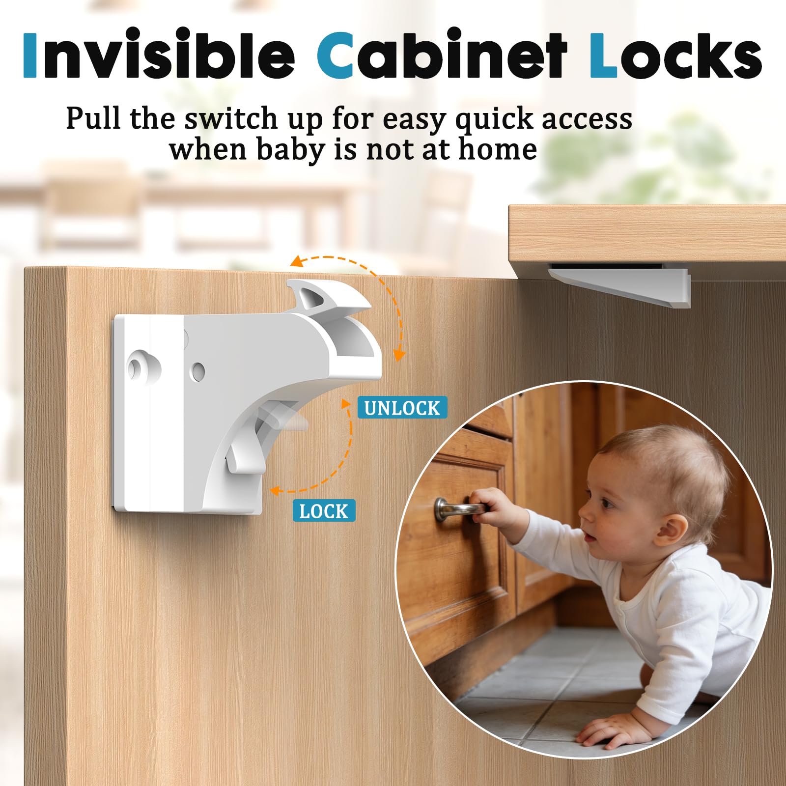 Dioxide Blocca Cassetti per Bambini，Chiudi Cassetti Bambini，Chiusura Cassetti per Bambini (10 Serrature + 2 Chiavi) Blocca Sportelli per Bambini per Armadi, Porte e Cassetti (Bianco)