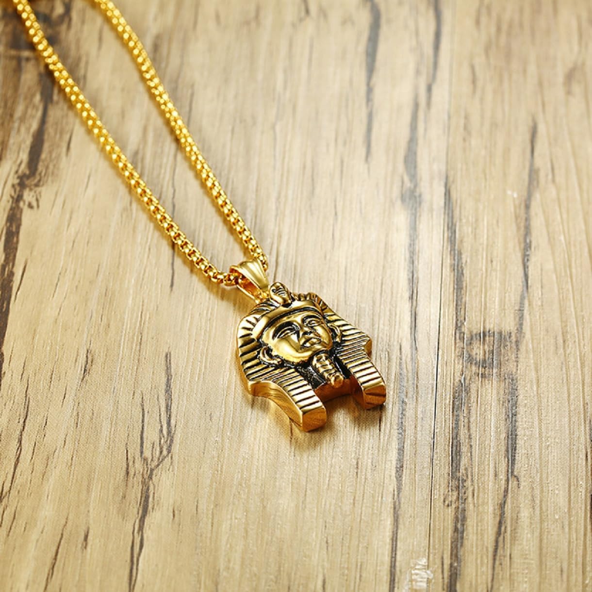 Egyptian Pharaoh Pendant, Gold Pharaoh Head Necklace for Men, Hip Hop Pharaoh Portrait Necklace Egyptian King Pharaoh Charm Jewelry, Punk Pharaoh Amulet Pendant Necklace for mens - Image 3