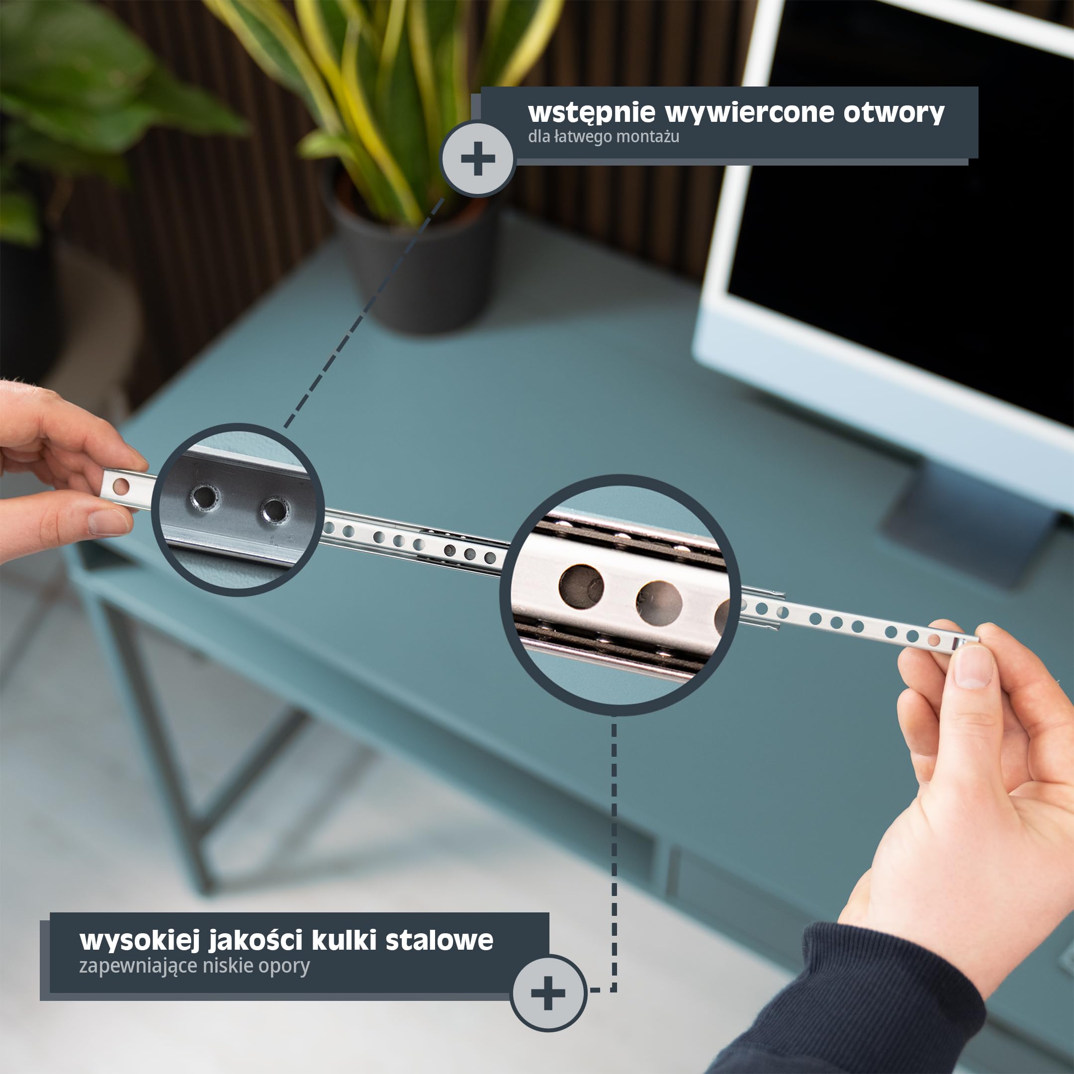 HELPMATE – Szyna do szuflady przesuwnej 27 mm - 310 mm – 2 pary | Stal ocynkowana – prowadnice szufladowe z łożyskami kulkowymi – odpowiednie do częściowego wysuwu – w tym elementy mocujące