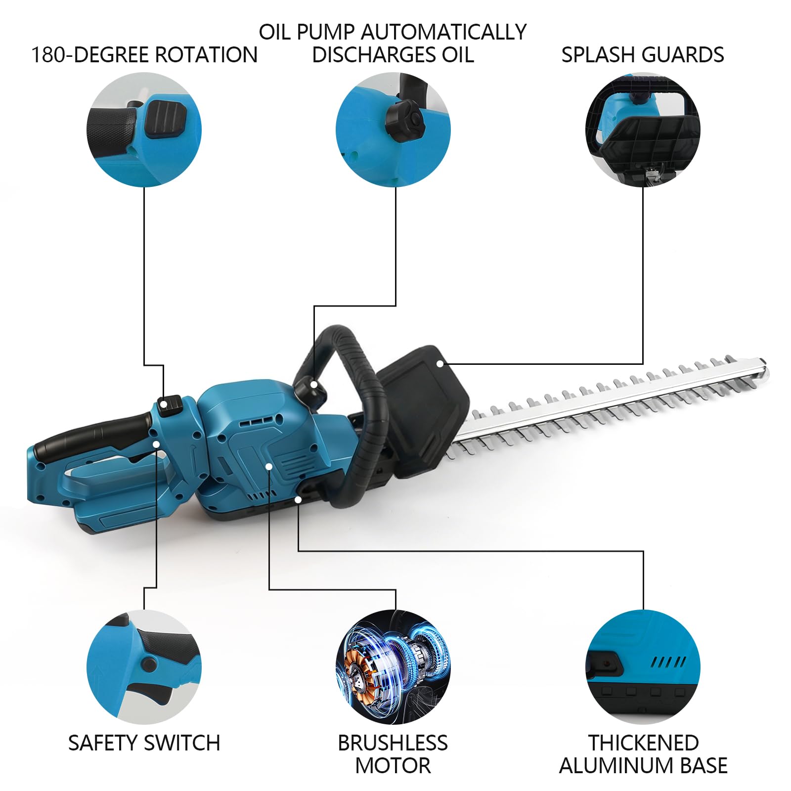 Cortasetos a Batería con Hoja 50 cm para Makita 18V (sin Batería) | Recortadora de Arbustos sin Escobillas, Cabezal Giratorio 180°, Sistema de Lubricación, Corte Máx. 16 mm