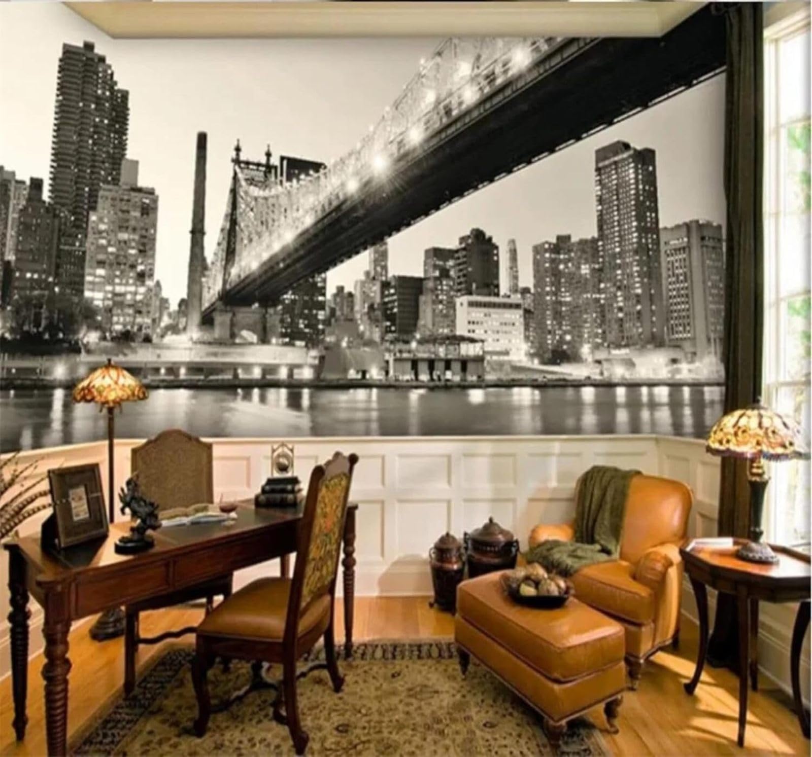 Tzxztt 350Cm×256Cm(B×H) Large Nostalgic Black And White Bridge Landscape Modern 3D Wallpaper Premium Textured Silk Neutral Tones Material Ideal For Living Room Bedroom-350Cm×256Cm