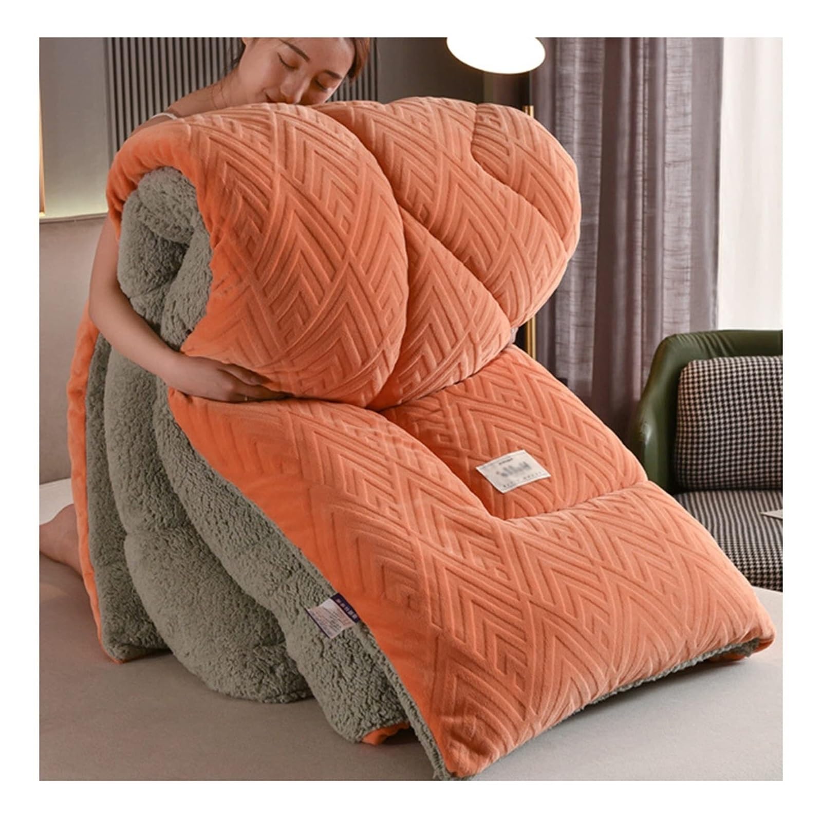 Coperta ponderata invernale con tessuto in velluto di agnello per letto matrimoniale in cashmere per un sonno caldo e accogliente reversibile e traspirante piumino senza copripiumino