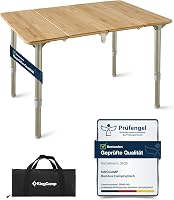 KingCamp bambusz összecsukható kempingasztal hordtáskával, állítható magasságú lábakkal - 47.2" x 27.6", BambooFold 1