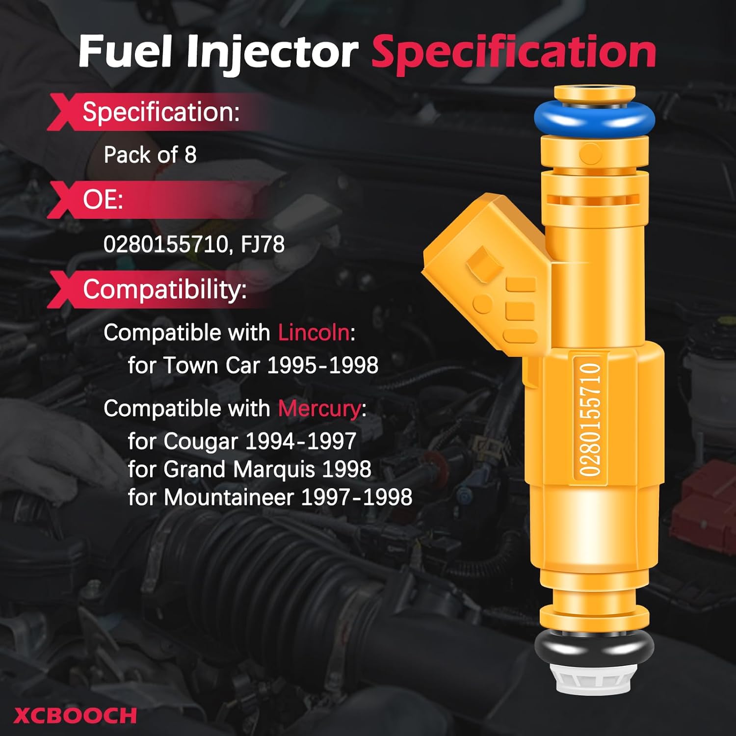 Fuel Injectors Set of 8 Compatible with Ford for E350 Econoline Explorer Thunderbird, for Lincoln for Town Car, for Mercury for Cougar Mountaineer, Replace 0280155710 FJ78