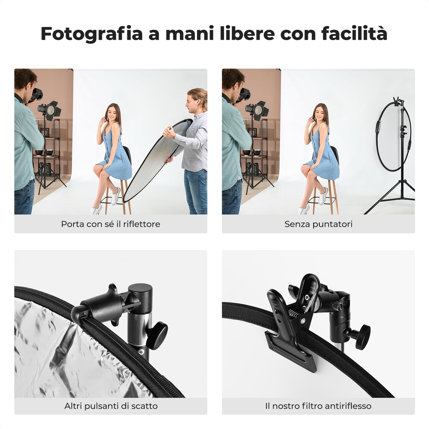 K&F CONCEPT Supporto per metallo resistente per impieghi gravosi Staffa per riflettore Fotografia, supporto per riflettore di accordabile 180 °&360°per sfondo flash, adattatore a vite da 1/4-3/8