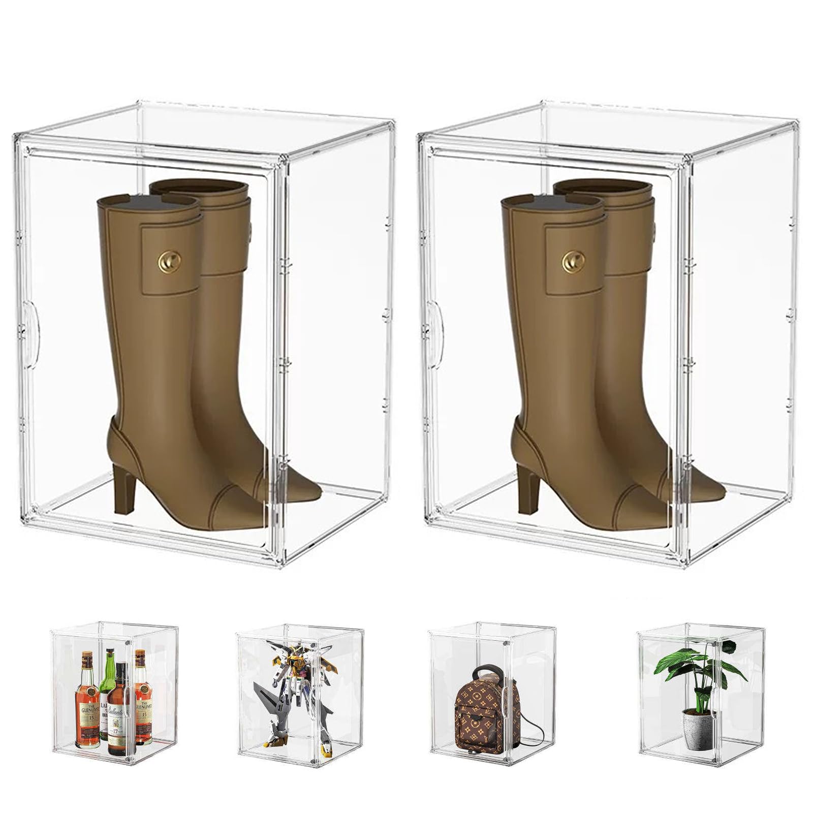 Transparente Schuhkartons mit magnetischer Tür, 40x25x30cm staubdichte, durchsichtige stapelbare Puppenvitrine aus Kunststoff, große Figuren Sammlerstücke Vitrinenschutz Organizer (2, 40x25x30cm)