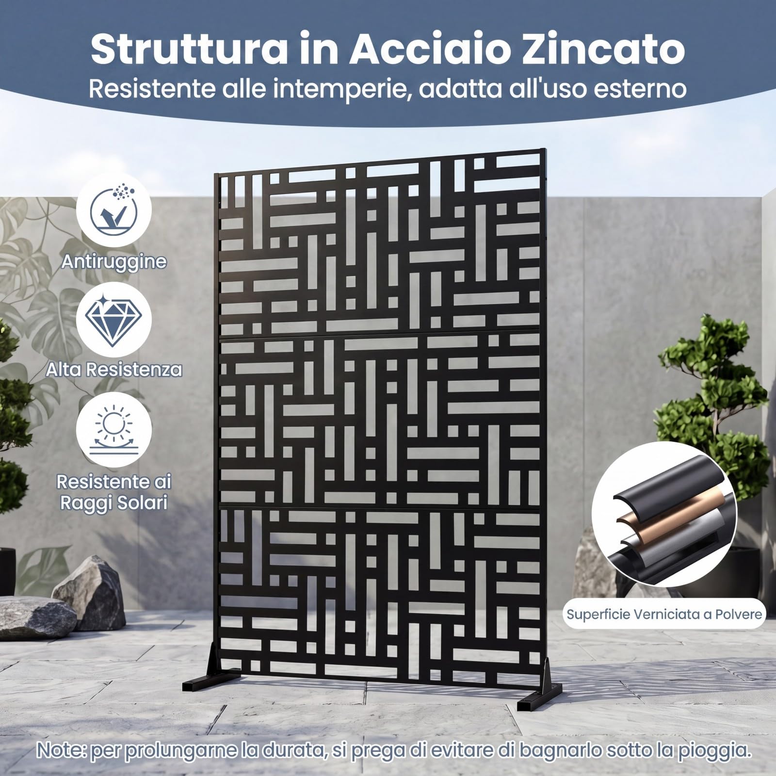 COSTWAY Pannello Divisorio Esterno Metallo Resistente alle Intemperie (Geometrico) | Paravento da Interno ed Esterno con Motivi Traforati, Frangivista Divisorio per Giardino e Balcone, 121 x 40 x 183 cm
