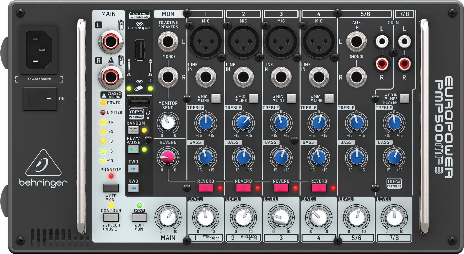 Behringer 8 Channel Powered Mixer Ultra-Compact 500W MP3 Player