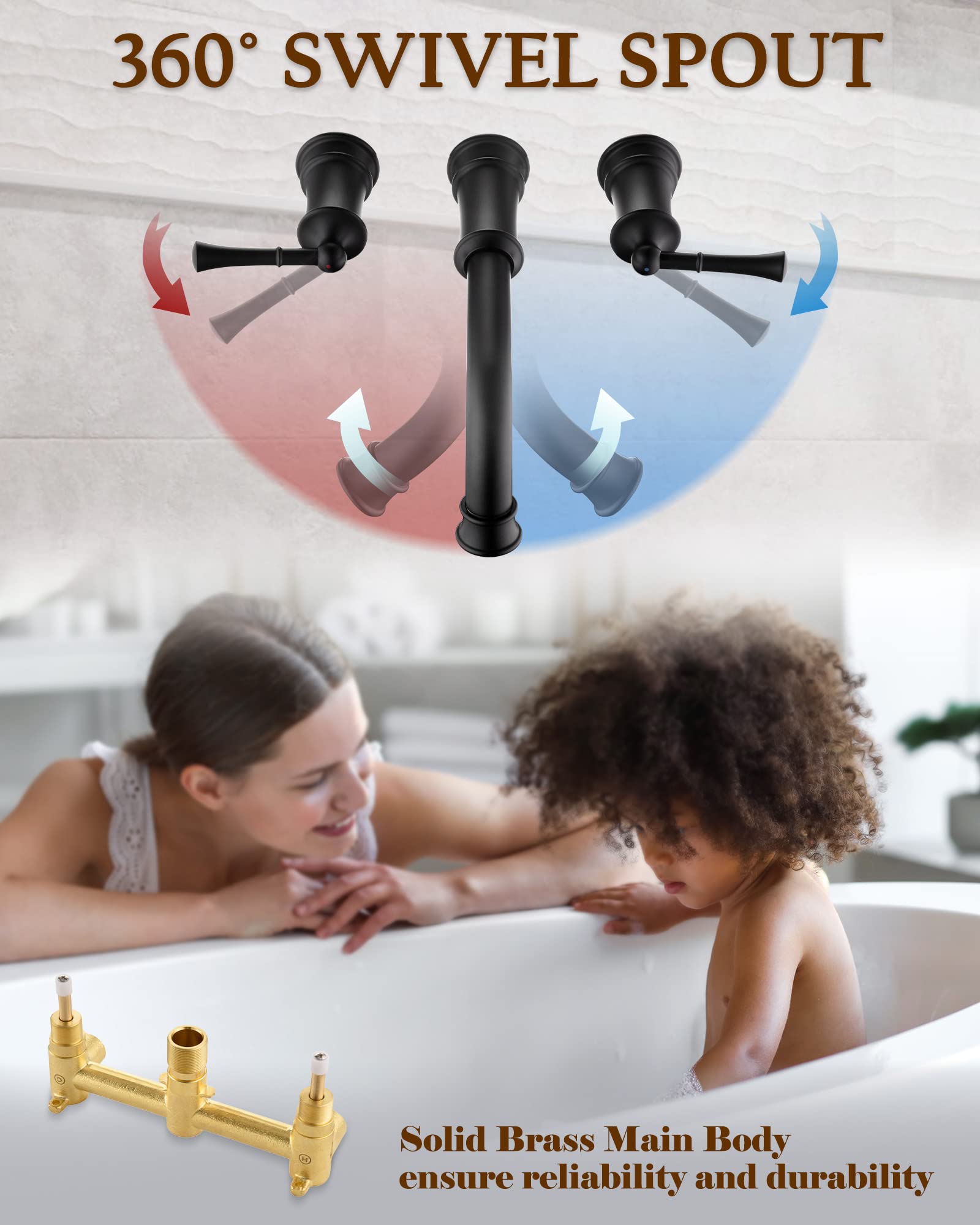 KAPHOME 3-Holes Roman Tub Faucet With Sprayer,Rotatable High Flow Tub - View #3