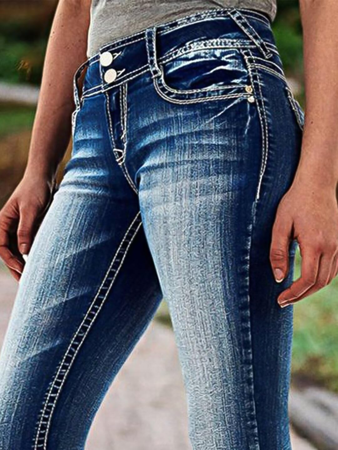 Flamingals Women's Capri Jeans Mid Waisted Stretchy Wash Skinny Leg Embroidered Ripped Denim Pants - Image 4