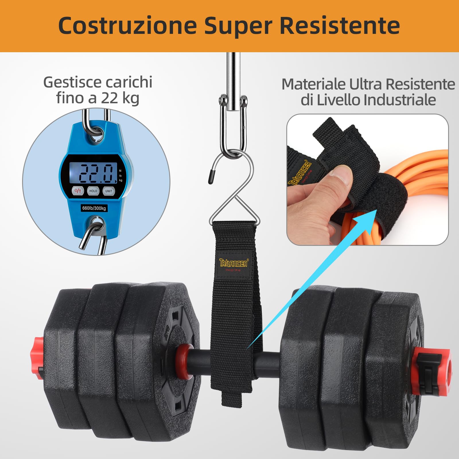 Trilancer Organizzatore per Cavi 6 Pezzi Cinghie con Gancio in Metallo da Parete