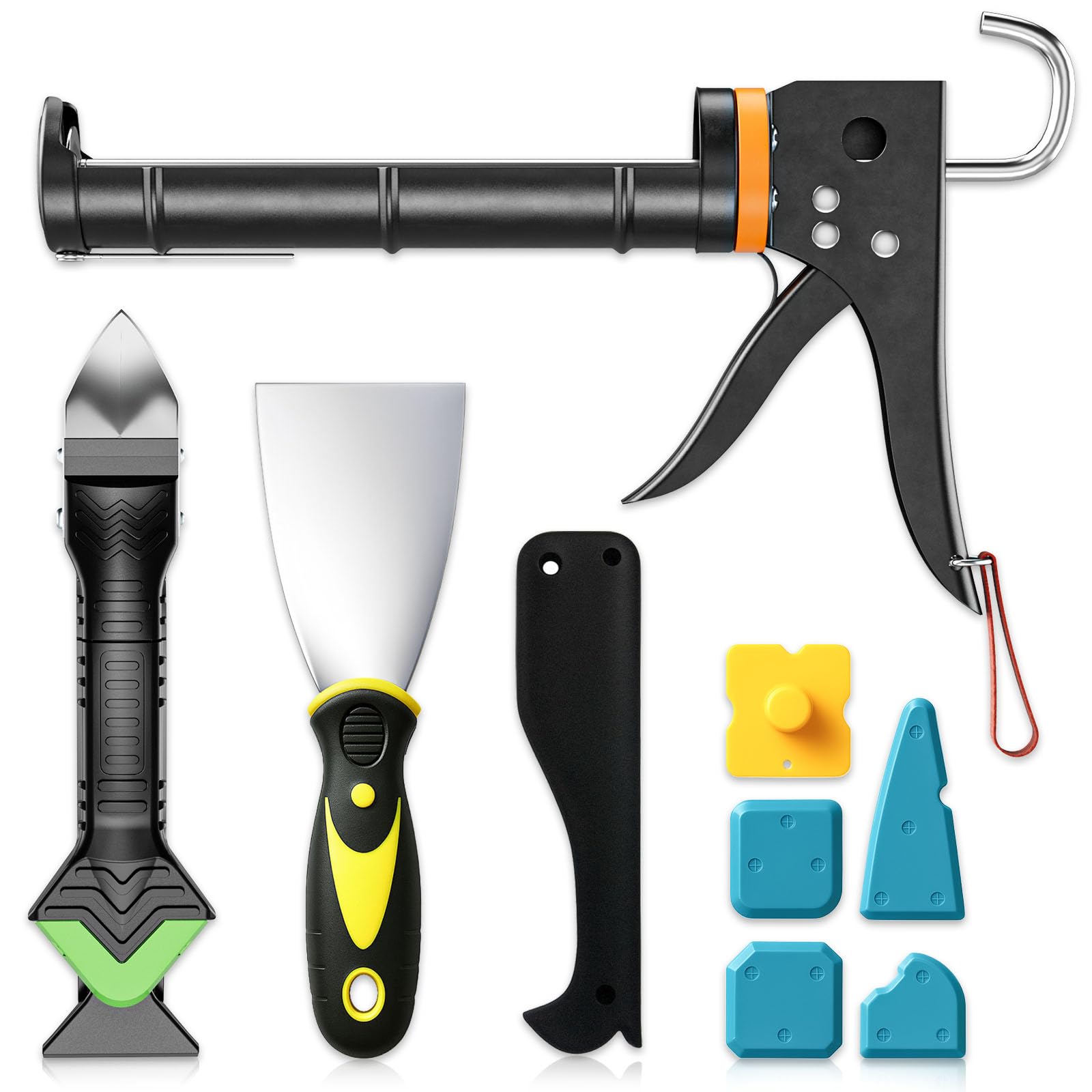 Sentoo Kartuschenpresse Set, Silikon-Kartuschenpistole und Werkzeug zum Entfernen von Dichtungsmasse, Fugenschaber für Badezimmer, Küche, Boden, Fenster, Spülbeckenfugen, Rahmen
