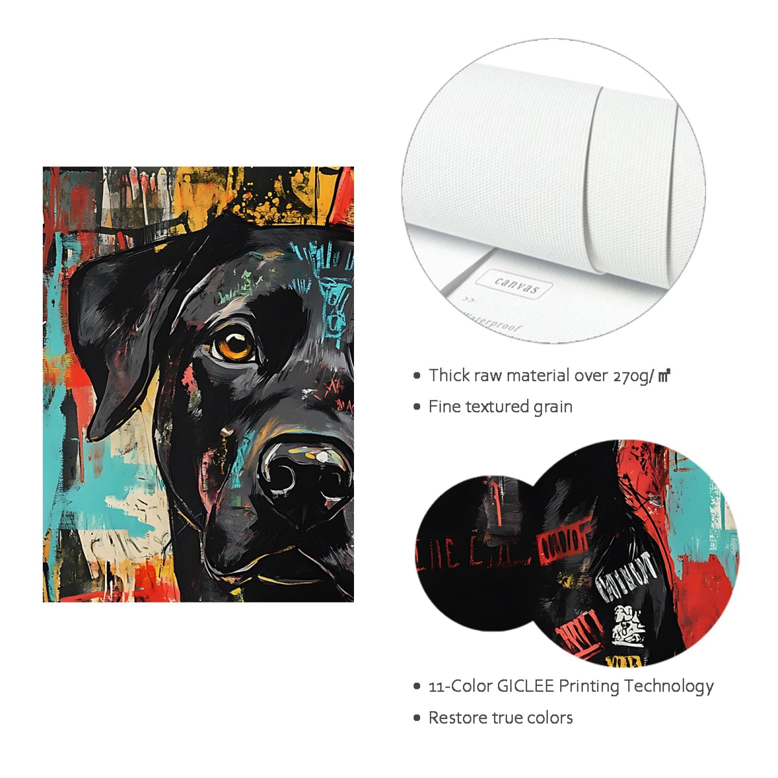 UIRINGART Hip Hop Stile Graffiti Wall Decor Modern Street Art Bel Cane Stampa Su Tela Poster Immagine per Soggiorno Camera Da Letto Appartamento 75x105cm Innerframe