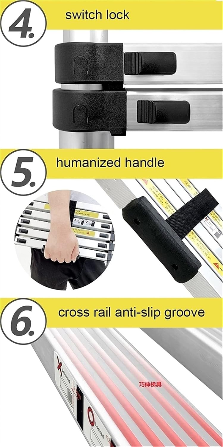 Telesladder, Alumiloft Ladder Extendable with Hooks and Stabilizer, Max Load,Adjustable Step, for Indoor,Outdoor,Office,Warehouse,Courtyard/E*Panded Length 3.1M/10.1Ft