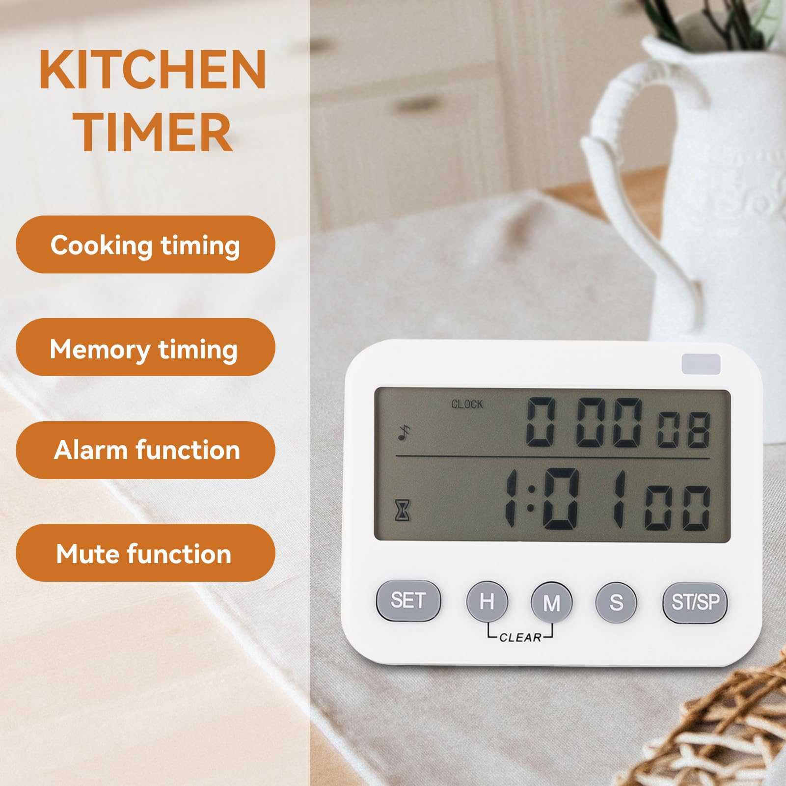 Silent Cooking Timer, Digital Timer Vibrating Alarm Clock Home Kitchen Reminder Clock for Kids Seniors Homework Classroom Yoga Office