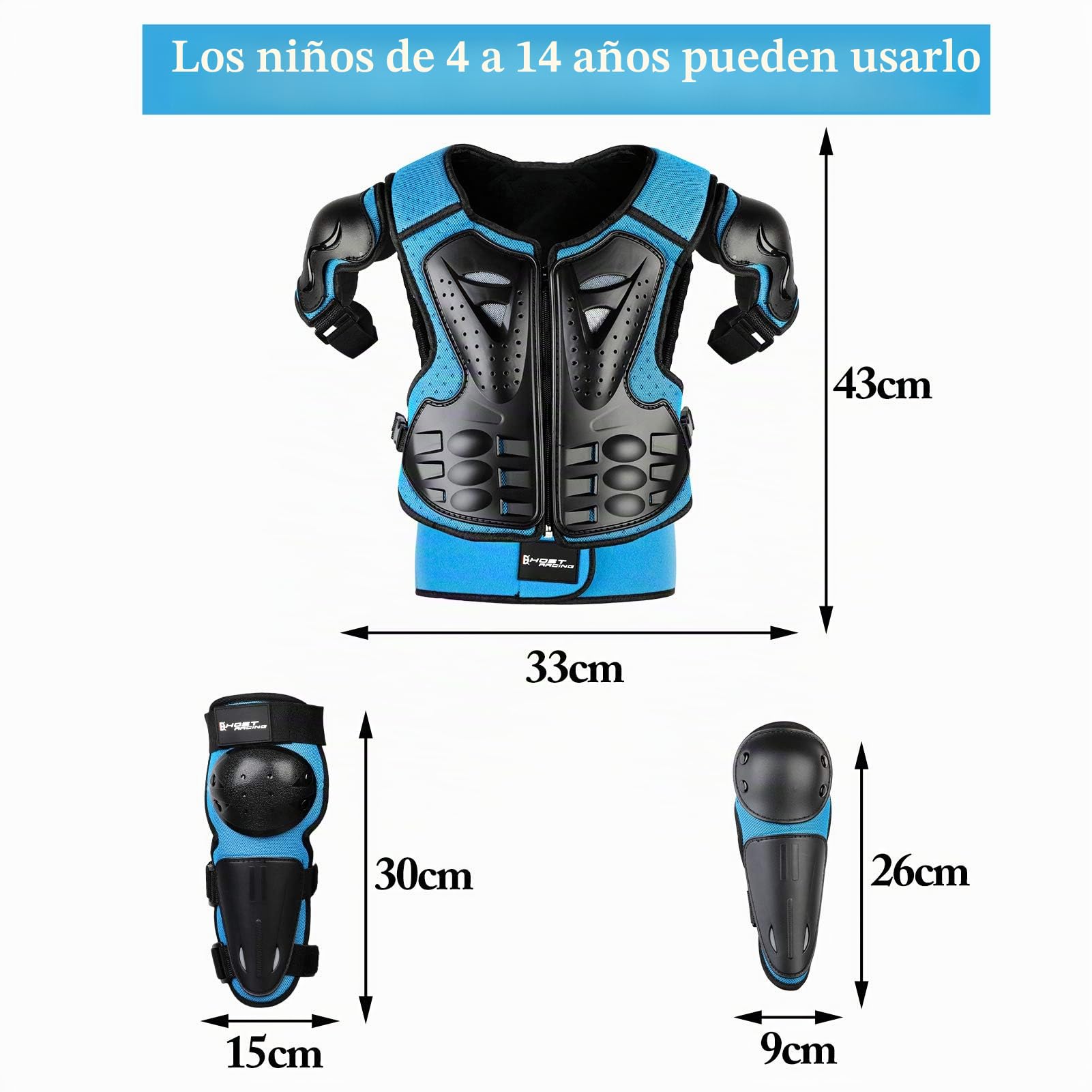 JUSTDOLIFE - Equipo de motocross para jóvenes, 5 unidades, chaqueta de protección para motocicleta, armadura de motocicleta para niños con rodilleras, coderas, protector de pecho para deportes al aire