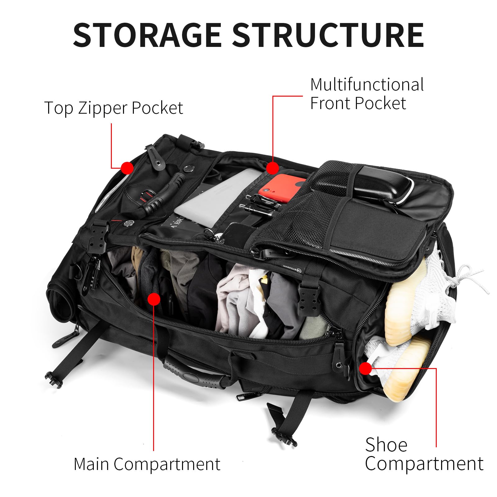 Travel Backpack Carry On Backpack Durable Convertible Duffle Bag Fit for 15.6 Inch Laptop for Men and Women hiking airplane shoes bag extendable three way uses multiple