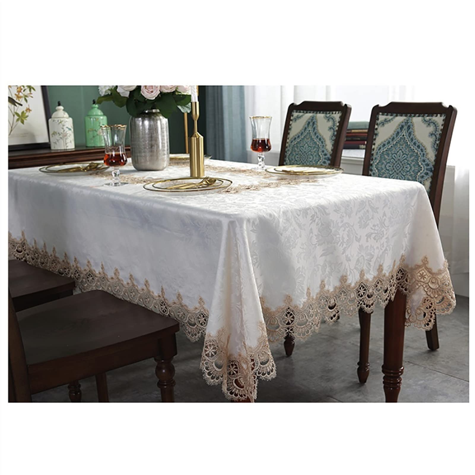 Chemins de Table, Fine Vintage Dentelle Blanc Simple rectangulaire avec Gland Table Basse Tissu Cuisine Maison hôtel Nappe Moderne Mode Coureurs(150 * 220cm)