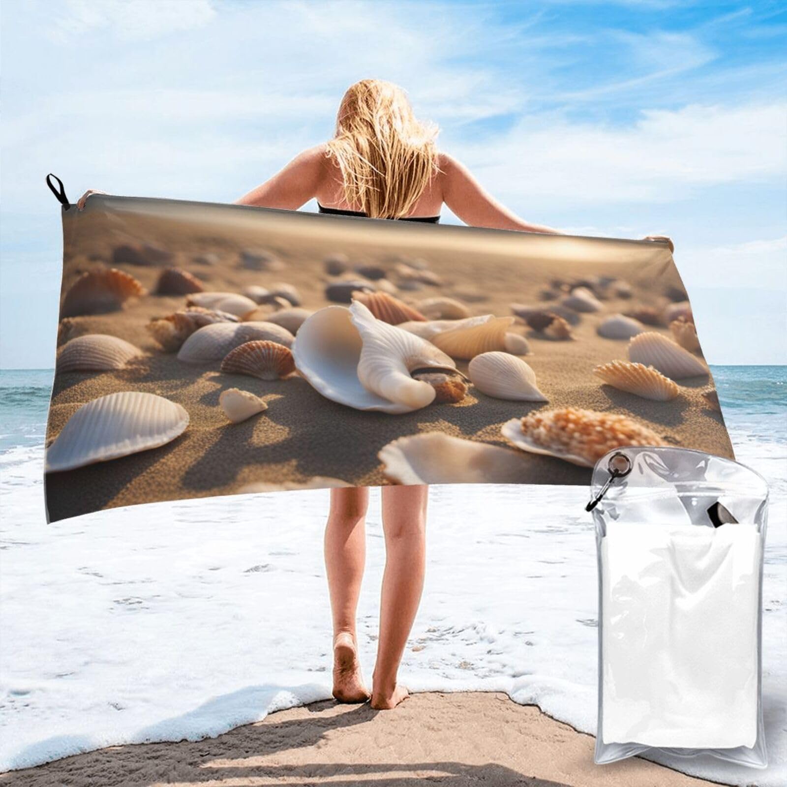 pojknbv Seashell Landscape On The Beach Print Travel Gym Towel For Beach Camping Hiking Yoga Lightweight Reusable Versatility