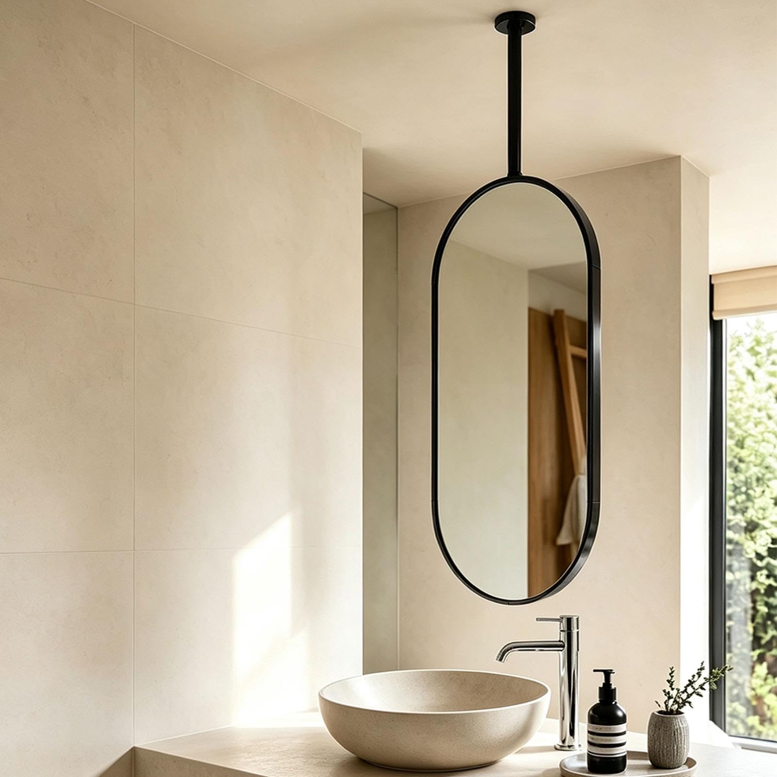 Specchio da bagno cromato ovale, specchio decorativo appeso al soffitto