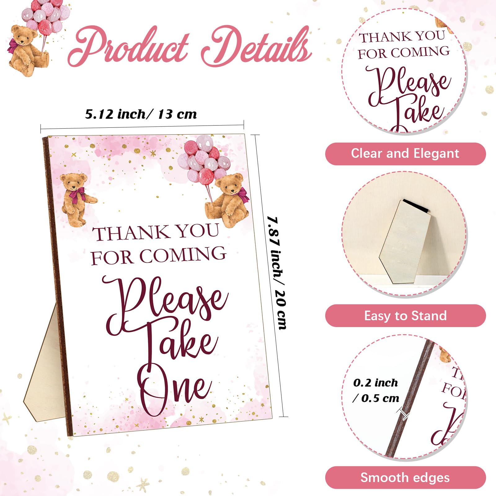 Qeeenar Juego de 50 recuerdos de baby shower para invitados, 1 letrero de agradecimiento por venir, 50 bolígrafos en forma de corazón, 50 tarjetas de agradecimiento con cordel para baby shower (niña,