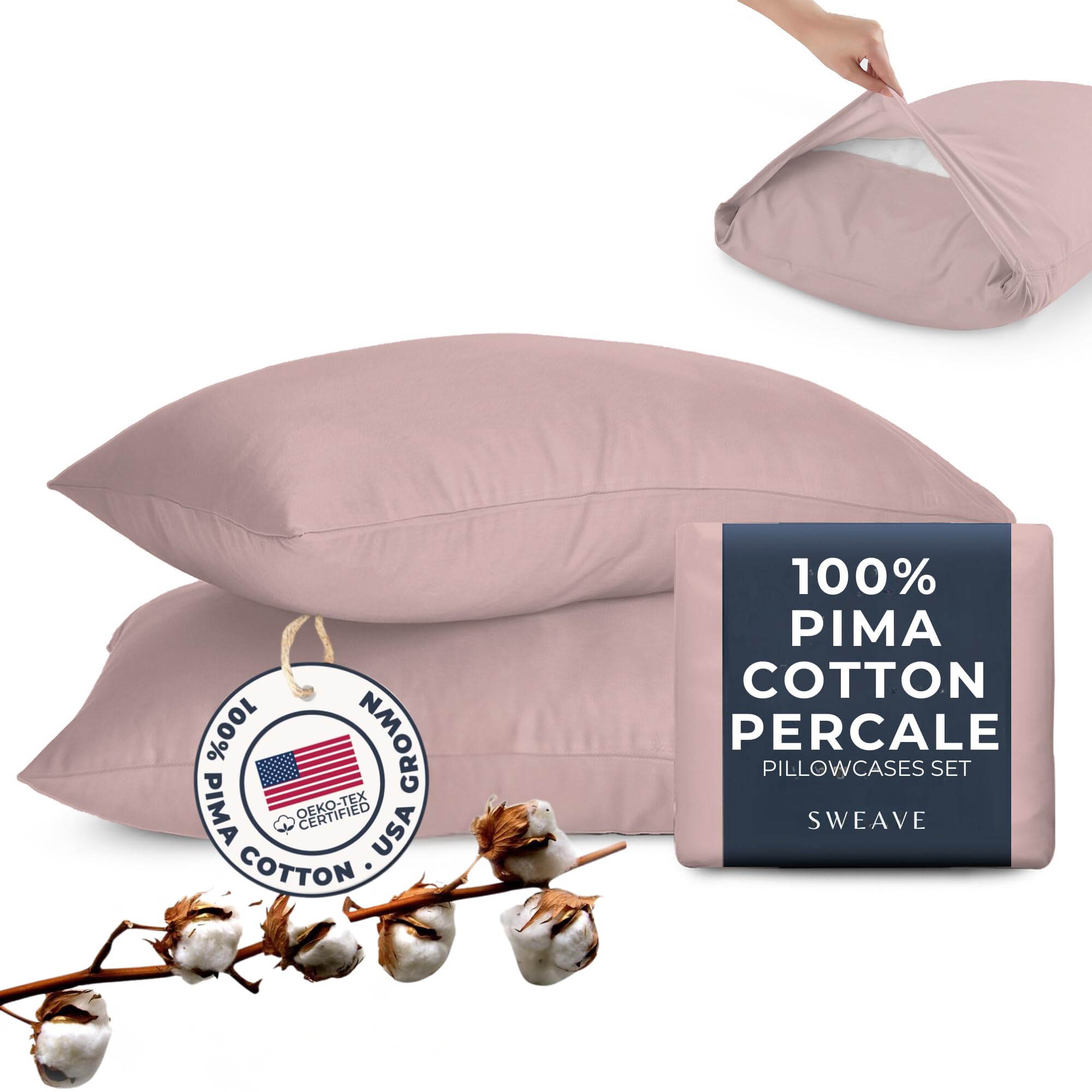 100% Pima Cotton Percale Pillowcases Luxury 500 Thread Count Pillow Cases with Envelope Closures Breathable, Cool, Durable, Skin-Friendly, Crisp Pillow Covers Pima (Pink, King)OEKO-TEX STANDARD 100OEKO-TEX MADE IN GREENOEKO-TEX MADE IN GREENOEKO-TEX MADE IN GREEN
