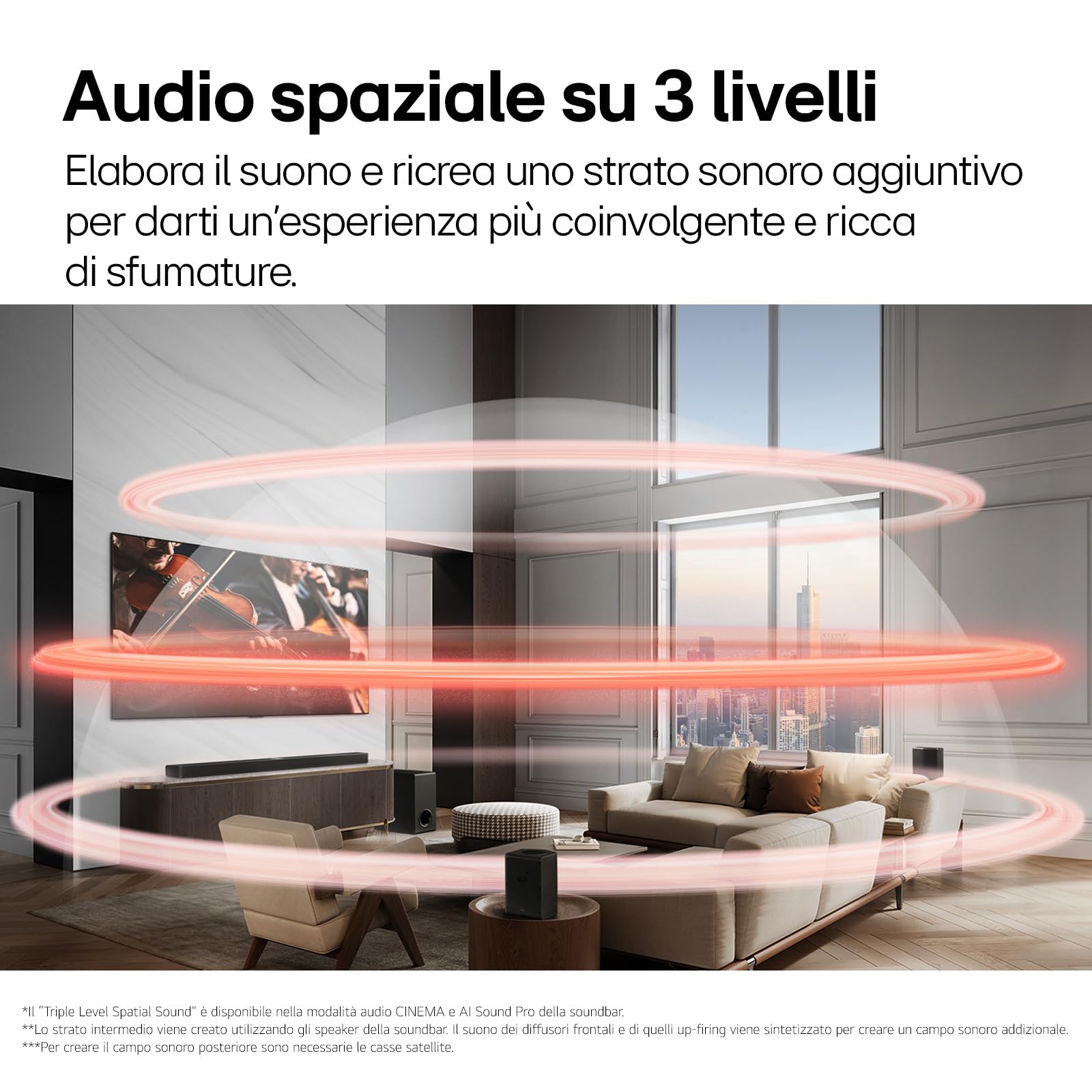 LG S90TY Soundbar TV 570W, 5.1.3 Canali con Subwoofer Wireless, 3 Canali Up-firing, AI Room Calibration Pro, Dolby Atmos, DTS:X, Bluetooth, Wi-Fi, Spotify Connect, Ingresso Ottico, USB, HDMI in/out