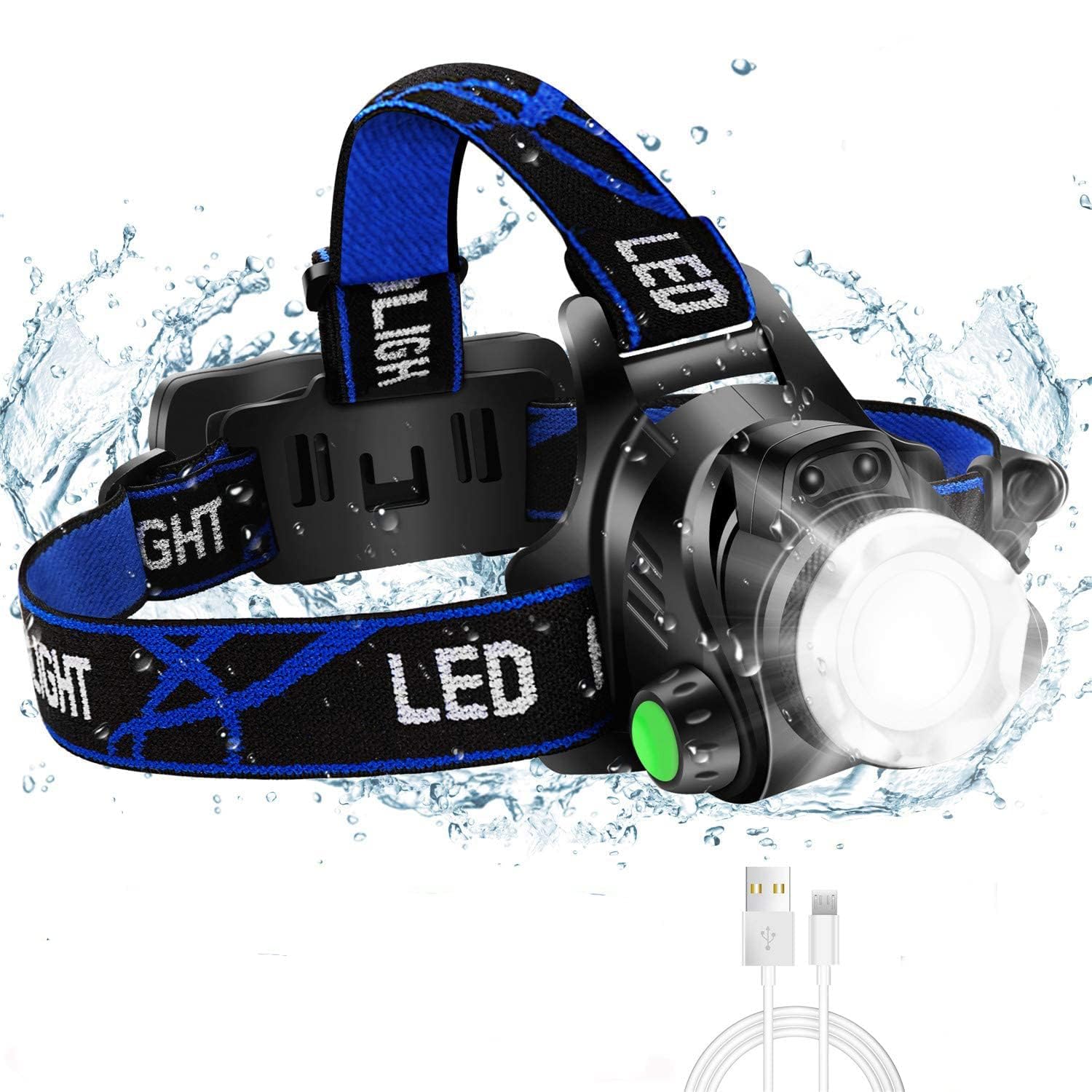 Swadhin Rechargeable LED Headlamp, 150000 Lumens Super Bright Waterproof Head Light with 5 Modes, Adjustable Headband Flashlight for Camping, Hiking, Fishing, and Outdoor Running (USB Cable Included)-image-2