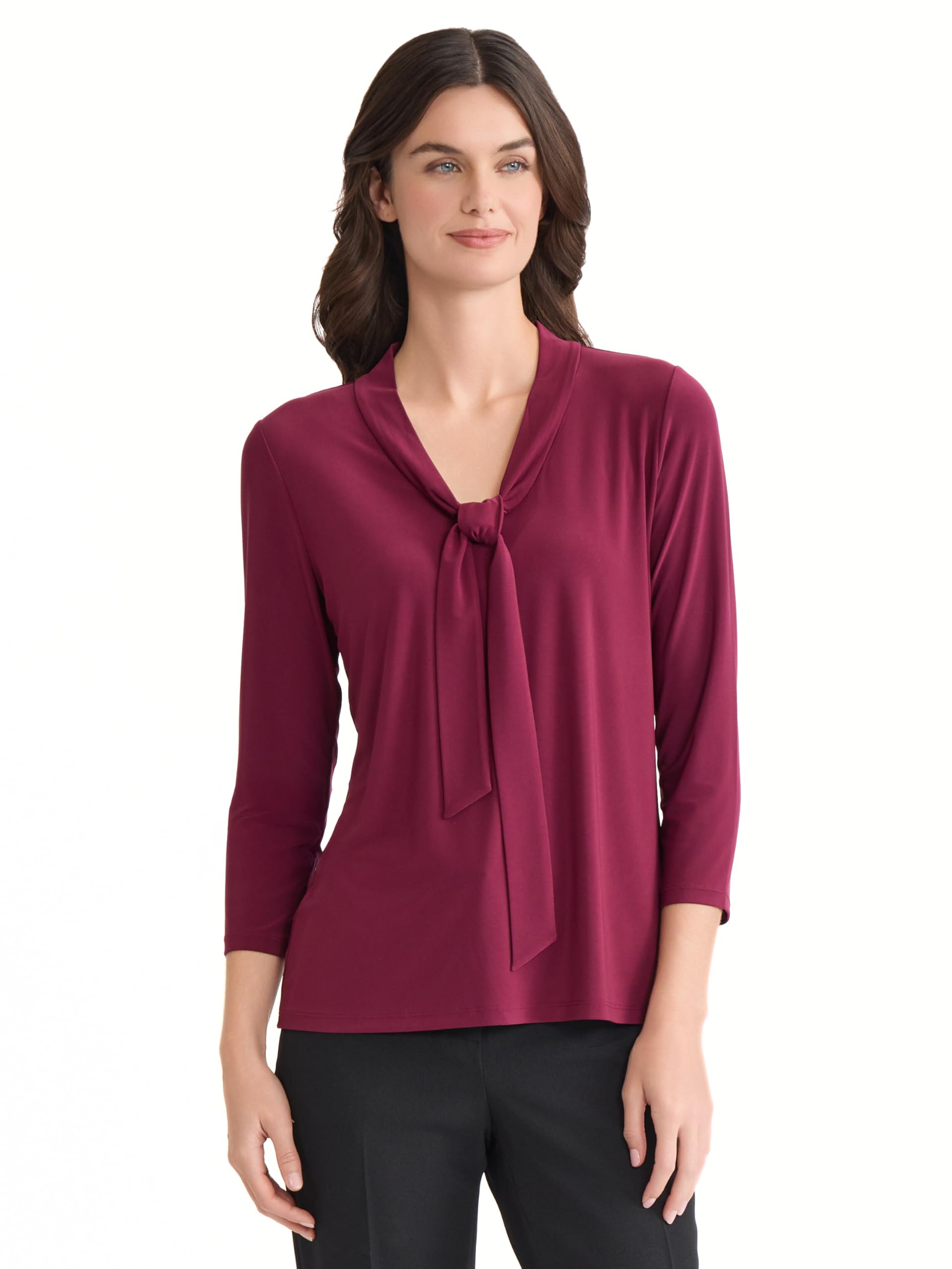 Kasper Women's 3/4 Sleeve Tie-Neck Top