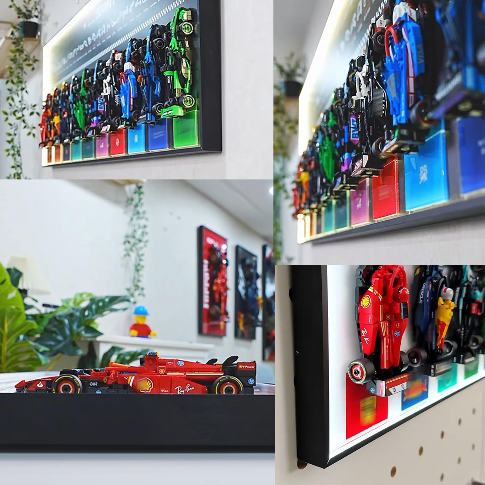 Magnetyczny uchwyt do ściennej wystawy dla Lego F1 Speed Champions – kompatybilny z 10 magnetycznymi samochodami wyścigowymi, dla fanów Lego (tylko płyta ścienna). (Światło LED - Speed Champions)