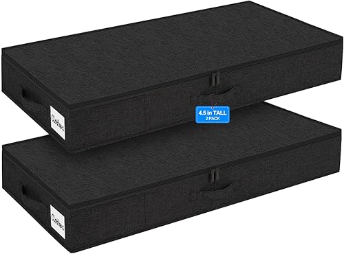 Miniatura 12 de punemi Contenedores de almacenamiento de 5 pulgadas de alto y bajo perfil debajo de la cama, sin estructura, tela suave con cremallera para ropa y