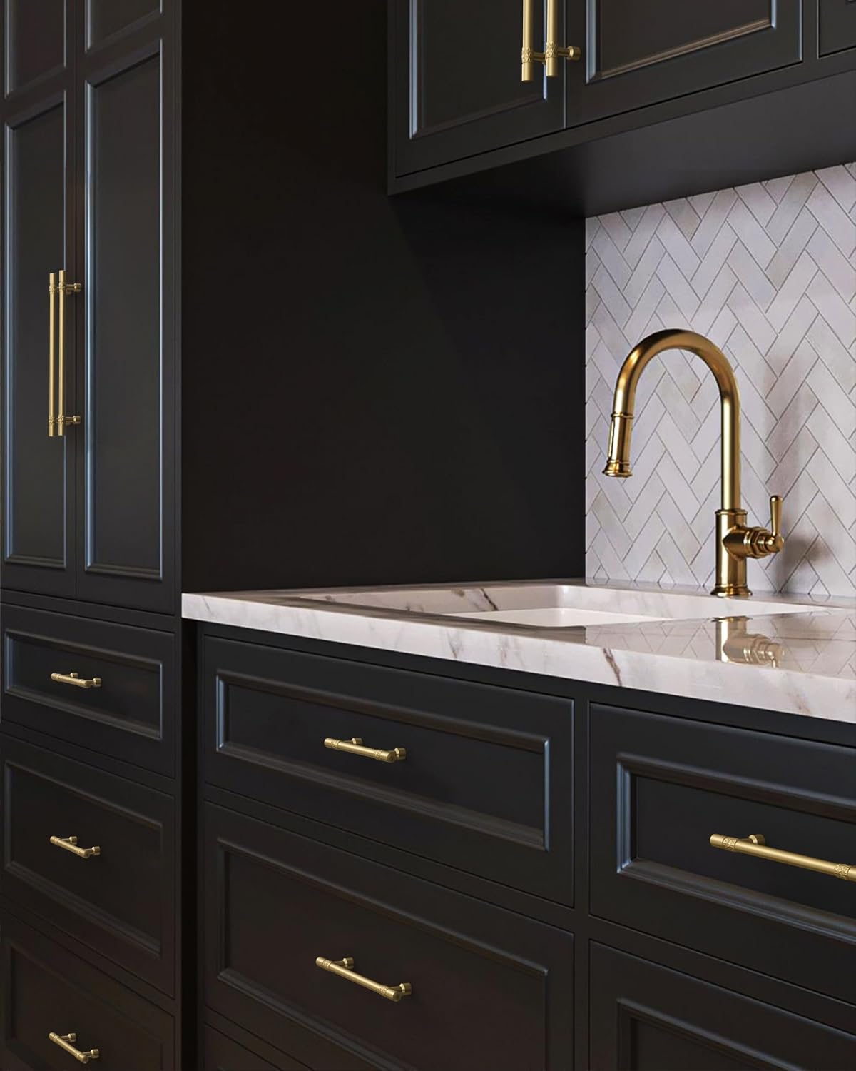 9BUILD 10 Pack 3.75 Inch Brushed Gold Cabinet Pulls Kitchen Cabinet Handles Modern Cabinet Hardware Kitchen Handles for Cabinets Gold Dresser Pull Drawer Handle