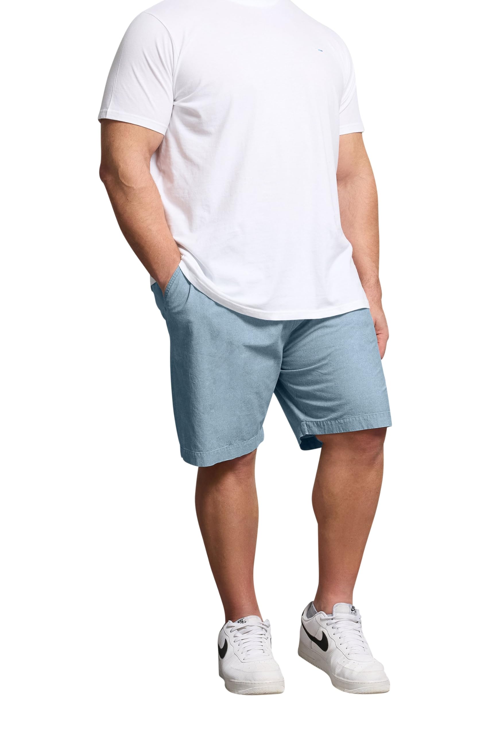 BadRhino Big & Tall Chambray Blue Elasticated Waist Cotton Shorts - Men's - Plus Size Curve